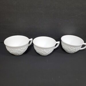 Westmoreland Milk Glass Tea Cups Set of 3 White  Old Quilt Floral Vintage